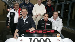 Ein weiterer Markenpokal, der Porsche Carrera Cup, feierte in der Lausitz das 1000ste Rennen. Ehemalige Fahrer gaben anlässlich des Jubiläums die lustigsten Anekdoten zum Besten., Foto: DTM